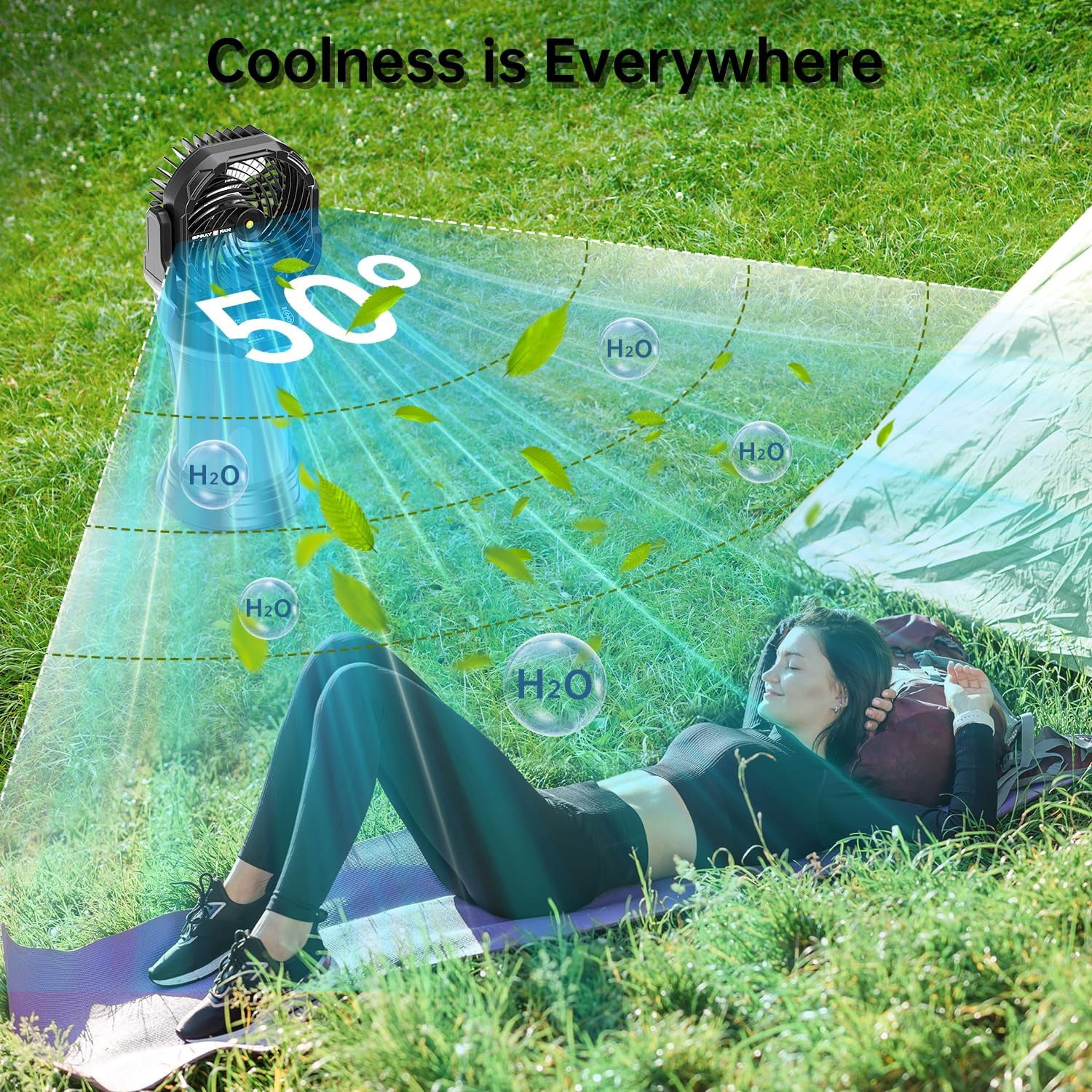 30000 mAh Portable Misting Fan with RGB Ambient Light, 2000 mL Water Tank Bucket Rechargeable Camping Mist Fan with 120 Auto Oscillating Perfect for Patios Fishing Travel Garden Party Golf Tent