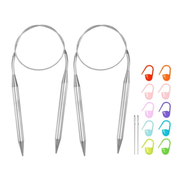 Uxcell 2pcs Knitting Needles Size US 13(9mm) Circular Needle 24 Inch(60cm) Round Metal Stainless Steel Needle with Needle for Handmade Projects DIY Knitting