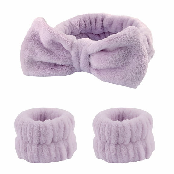 TELOLY Face Wash Wristband Headband Set Fleece Skincare Tie Hair Band Wrist Cuffs Prevent Liquids from Spilling Down Your Purple