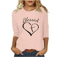 thumbnail image 1 of Penkiiy Hauts à Manches 3/4 Imprimés Cœur Col Rond Tunique de la Saint-Valentin Blouse S Rose, 1 of 5