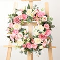 thumbnail image 6 of Linnome Spring Rose Flower Wreath Red Pink Artificial Floral Wreath For Front Door Garden Wall Decoration Home Decor Farmhouse, 6 of 9