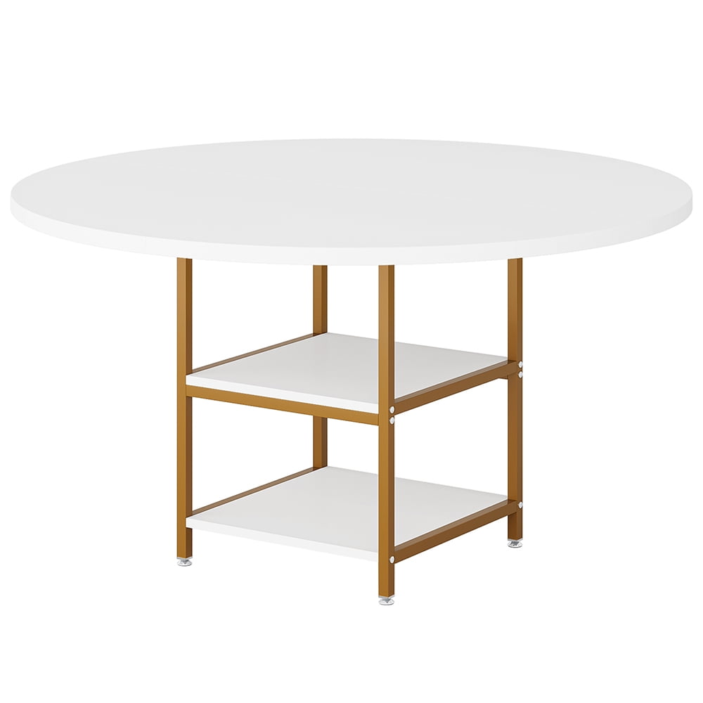 Kadyn Round Dining Table, 47" Kitchen Dinner Table with Storage Shelf,White