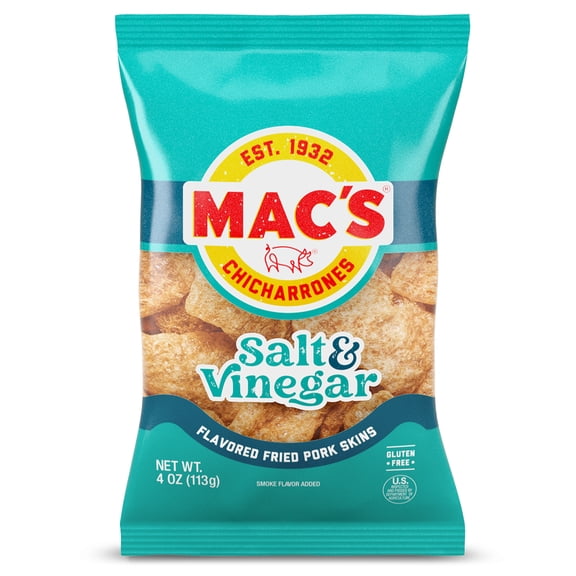 Mac's Salt & Vinegar Fried Pork Skins, 4 oz Bag