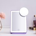 thumbnail image 2 of LED Foldable Travel Makeup Mirror - 5x7 inches3 Colors Light Modes USB Rechargeable Touch Screen, Portable Tabletop Cosmetic Mirror for Travel, Cosmetic, Office (Violet), 2 of 6