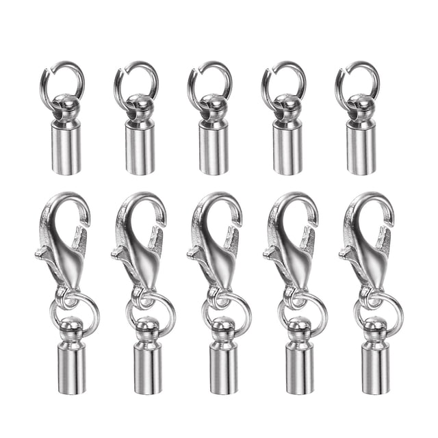 10uds Cordón Extremo Tapa 2.5mm ID Langosta Garra Cierre Extremo Tapas para Bricolaje Pulseras Collares Plateado Tono Unique Bargains
