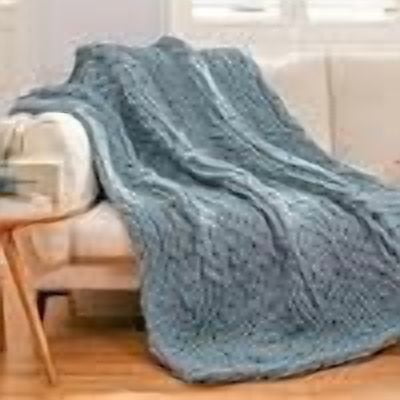 Chunky Knit Blanket Throw 50"×60" Knitted Throw Blankets for Couch Bed Fluffy Soft Blanket with Jumbo Chenille Yarn Thick 100% Handmade(Dusty Blue)