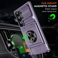 thumbnail image 2 of SaniMore for Samsung Galaxy S24 Ultra Stand Case, Armor Design Military-grade Drop Resistant Magnetic Car Mount Hidden Card Holder [Up to 2] Heavy Duty Protective Hybird Shockproof No-slip, Violet, 2 of 7
