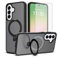 thumbnail image 1 of Asuwish Phone Case for Samsung Galaxy A57 5G Tempered Glass Screen Protector Magnetic Folding Stand Frosted Translucent Rugged Shockproof Protective Cell Cover A 57 57A LTE Women Men Black, 1 of 7
