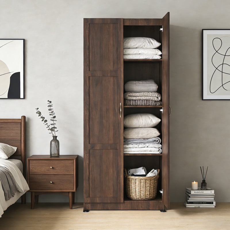 Gianna 71 inch Wooden Storage Cabinet, Freestanding Cupboard, 4-Tier Home Organizer for Kitchen, Living Room, Bedroom，Brown