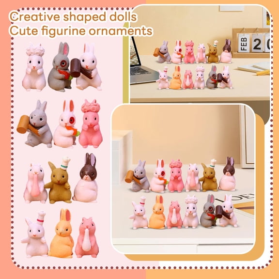 12 Pcs Rabbit Figures for Easter, Bunnies Toy Set Cake Toppers, Miniature Rabbit Fairy Garden Figurines Collection Playset for Easter Birthday Gift Desk Decoration