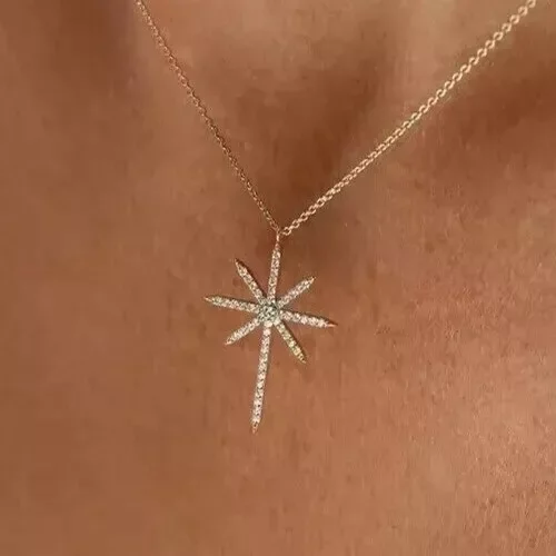 1.50 Ct Round Cut Moissanite North Star Pendant Necklace 14k Yellow Gold Plated
