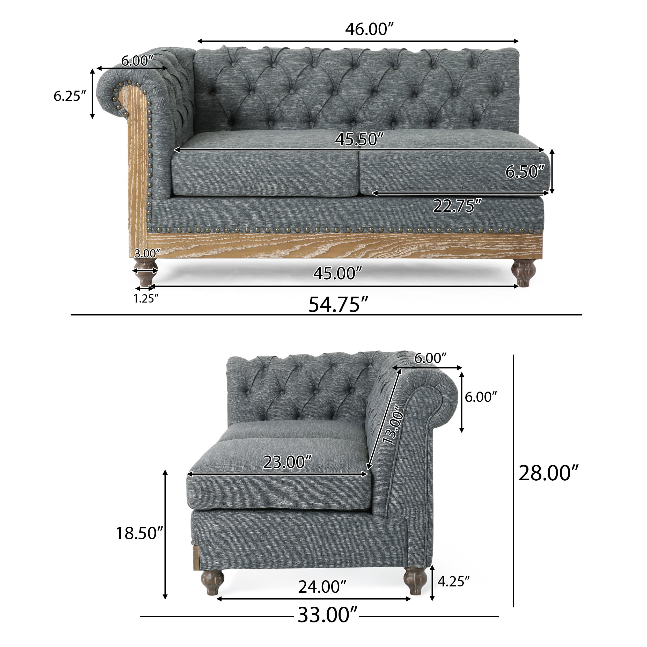 Noble House Petes Indoor Contemporary Fabric Sectional Sofa, Charcoal