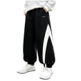 thumbnail image 2 of BCSIOAOI Long Pants for Boys,Elastic Waist Loose Wide Leg Thin Fabric Pants with Pockets Black 11-12 Years, 2 of 6