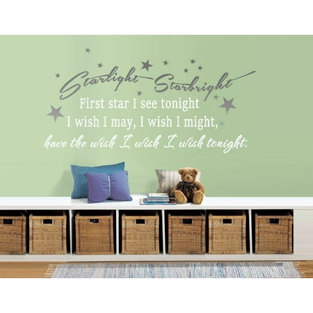 Starlight Starbright, first Star I see tonight ~ Children's Wall Decal White/Silver Stars 13