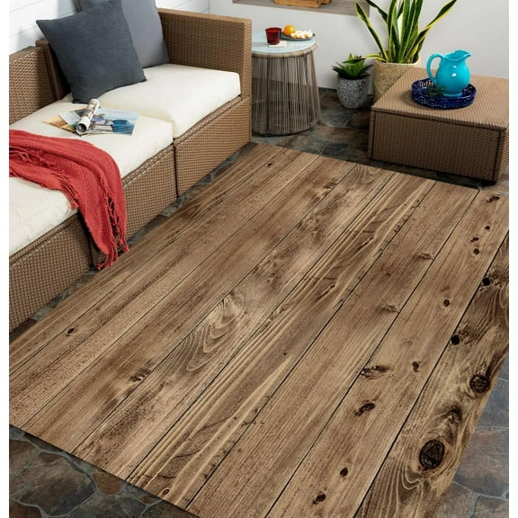 Beige Striped Wood Pattern Farmhouse Modern Indoor Outdoor Area Rug for Patio Deck Porch Balcony Camping Washable Non Skid Garden Large Carpet 2'x3' Bathroom Laundry Room Waterproof Rug