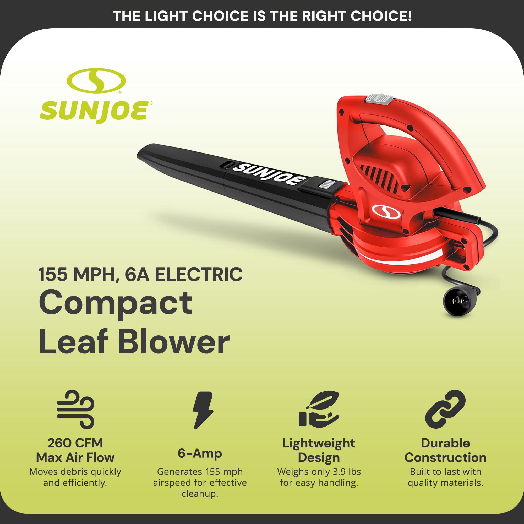 Open Box Sun Joe 6-Amp 155 mph Corded Handheld Leaf Blower, Light-Duty Lawn Tool, Red