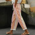thumbnail image 2 of ShiShine Striped Pants for Women Casual Drawstring Trendy Trousers with Pocket, 2 of 6