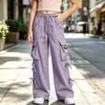 thumbnail image 2 of TIREOW Girls Cargo Sweatpants Elastic Waist Wide Leg Cargo Sweat Pants Baggy Casual Lightweight Cargo Trousers with Multi-Pockets, 2 of 6