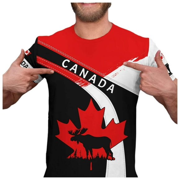 LUOGENLI Male T-shirts for Mens Canadian Maple Leaf Shirt for Men Canada Day Flag T Shirt 3D Printing Cool Short Sleeve Shirt Unisex T-shirts for Men Graphic Tee Easter Black XL