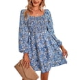 thumbnail image 3 of Lucakuins, minivestido de verano para mujer, estampado Floral, cuello cuadrado, manga larga, volantes, pastel, primavera otoño, vestido informal Lucakuins  moda, 3 of 7
