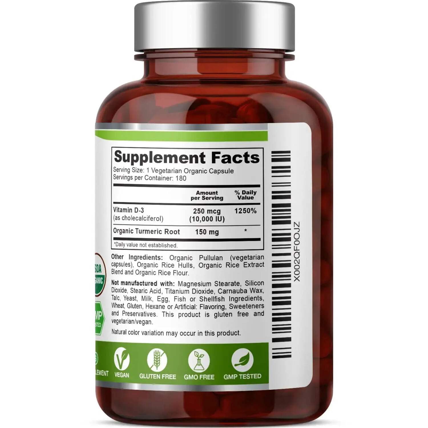 biophix Organic Vitamin D-3 Complex 10000 IU 180 Vcaps with Turmeric - High-Potency Supports Strong Bones Immune Health
