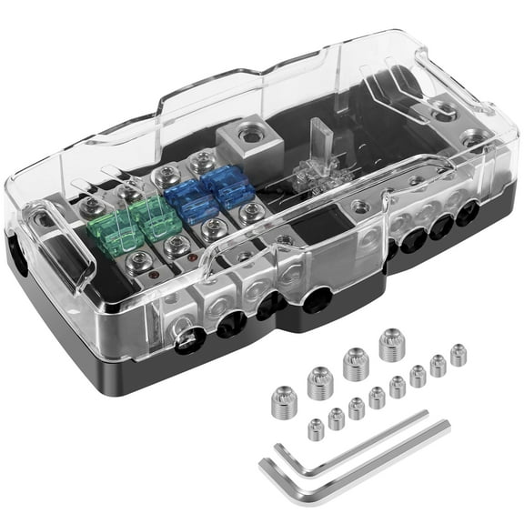 4 Way Power Distribution Block Zinc Alloy Car Audio Fuse Block With 6 MIDI Fuse LED Light 12V-48V Multifunctional Power Ground