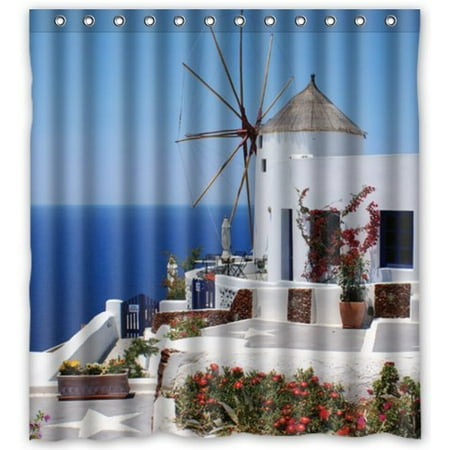 Greendecor Fantastic Santorini Island Waterproof Shower Curtain Set Greendecor Fantastic Santorini Island Waterproof Shower Curtain Set With Hooks Bathroom Accessories Size 66x72 Inches Com