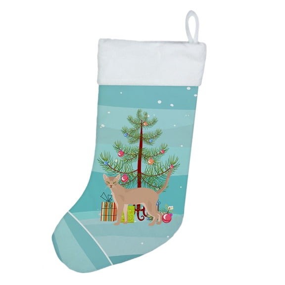 Fawn Abyssinian Cat Merry Christmas Christmas Stocking 13.5 in x 18 in