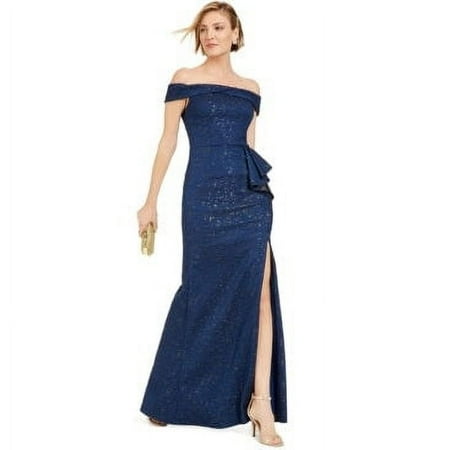 Adrianna Papell Womens Metallic Jacquard Gown, Choose Sz/Color: 10/Light Navy
