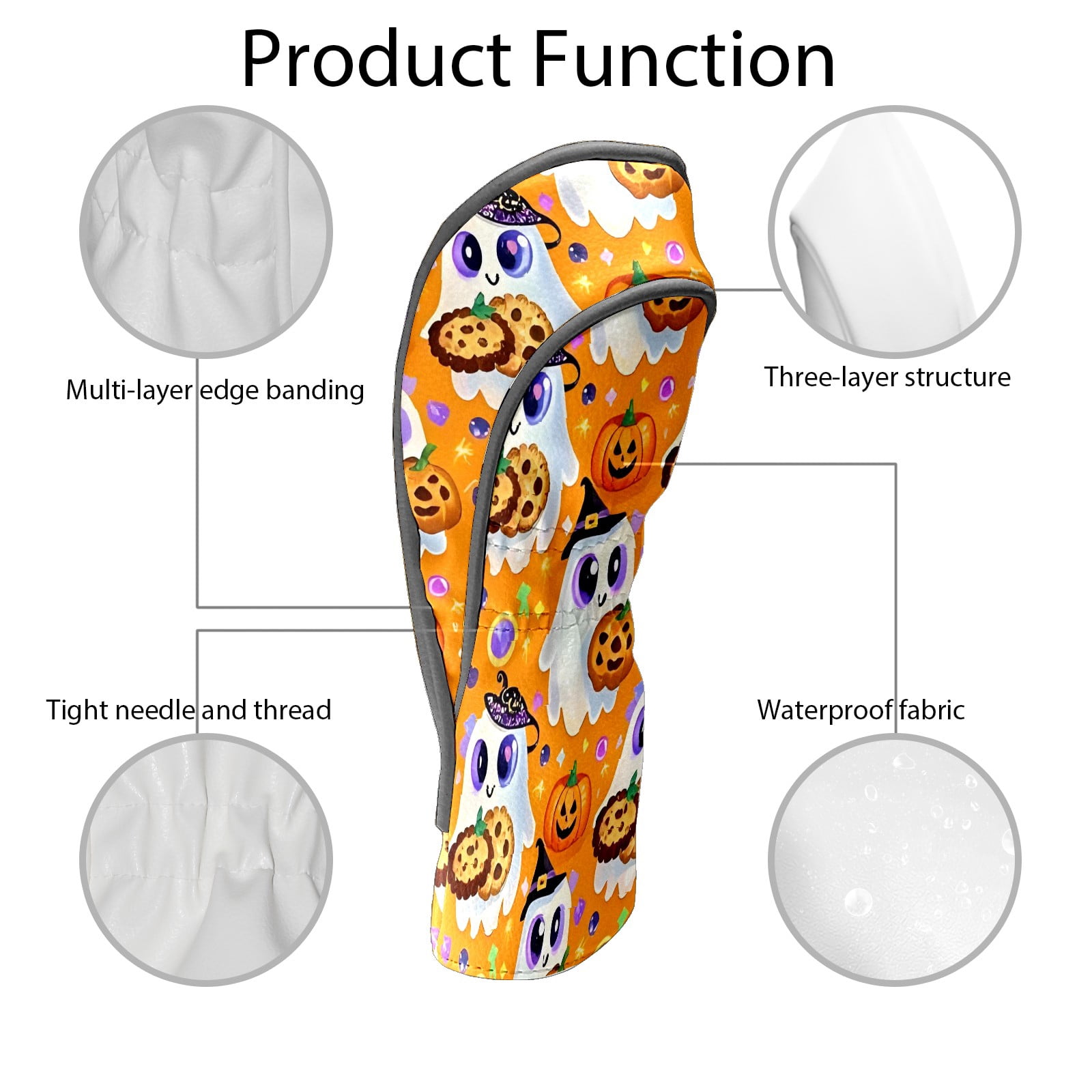 Golf Club Covers, Orange GhostCookie Premium PU Leather Driver Hybrid Putter Head Covers with Velvet Lining, Waterproof Golf Gifts for Men Women