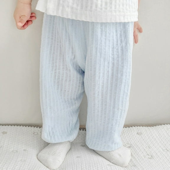 HUAXUN-Baby Pants, Unisex Toddler Thin Pants with Crotch Opening, Spring/Summer/Autumn Kids' Cotton Sleep Pants, Baby Loose Air-Conditioning Pants(Blue,2-3 Years)