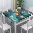 thumbnail image 3 of Teal and Gold Marble Glitter Waves Pattern Square Fitted Tablecloth with Elastic Edge,Square Table Cover,Washable Elastic Table Cover for Home Kitchen Party Decor 34"x34", 3 of 6