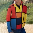 thumbnail image 2 of Mondrian Inspired Men's Stand Collar Sweater Long Sleeve Clothing Loose Fit Sports Sweater, 2 of 8