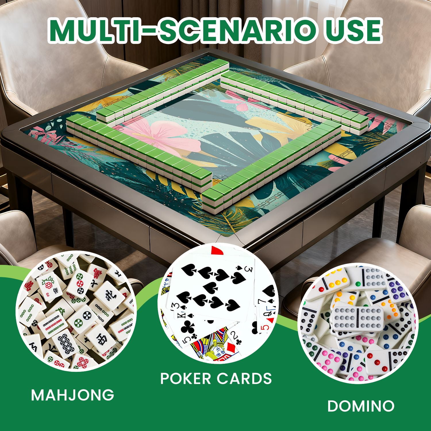 Mahjong Mat 31.5" x 31.5" Tropical flowers Mid Century Modern Art Future Abstract artistic Non-Slip Noise Reduction American Mahjong Tiles Table Cover for Dominoes Poker Card Board Games Gift