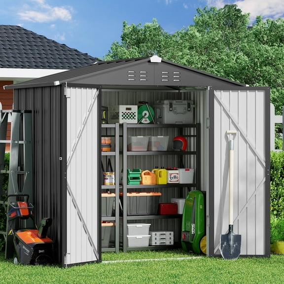 Storage Shed, Lofka 6x4 Ft Sheds & Outdoor Storage Clearance, Lockable Metal Garden Shed, Tool Shed Tiny House Vertical Outside Storage Building for Backyard, Lawn, Patio, Bike, Dark Gray