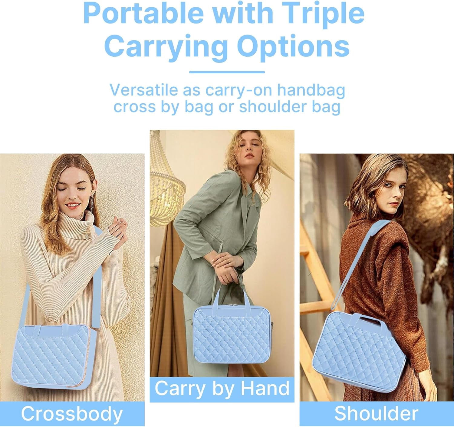 Bible Cover Case for Women, Large Bible Bag with Shoulder Strap and Handle, Bible Study Supplies Journaling Kit, Bible Highlighters and Pens No Bleed Tabs Notebook Cross Clips (Light Blue)