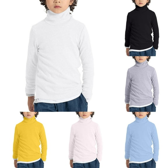 Mepaouo Boys Turtleneck Sweater Big Boys' Kids Long Sleeve Pullover Girls Solid Color Tee Tops T-Shirts 18-24M