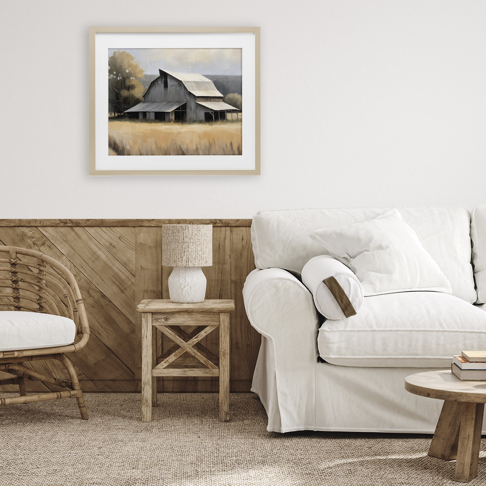 Stupell Industries In The Field Farm Structure Birch Framed Print Under Glass, design by Kim Allen