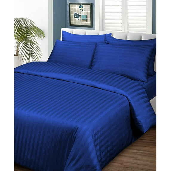 Fluffy Duvet Cover 5 Piece Set, Luxurious Soft & Durable, Zipper Closure and 100% Egyptian Cotton, 400 Thread Count Quilt Comforter Covers - Royal Blue Stripe, Eastern King Size.