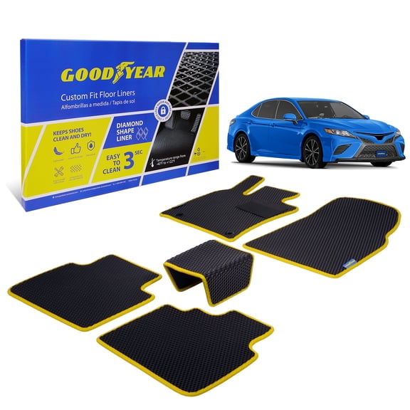 Goodyear All-Weather Car Floor Mats –Custom Fit for Toyota Camry 2018-2024, 5 Pc. Set, Heavy-Duty Diamond Floor Liners for Cars, SUVs, Trucks–Ultimate Interior Car Accessories for Men&Women- GY007104