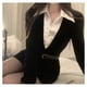 thumbnail image 4 of Vestido delgado de manga larga envuelto en la cadera lindo botón cinturón de moda elegante corte exquisito para fiesta cumpleaños negro M, 4 of 13
