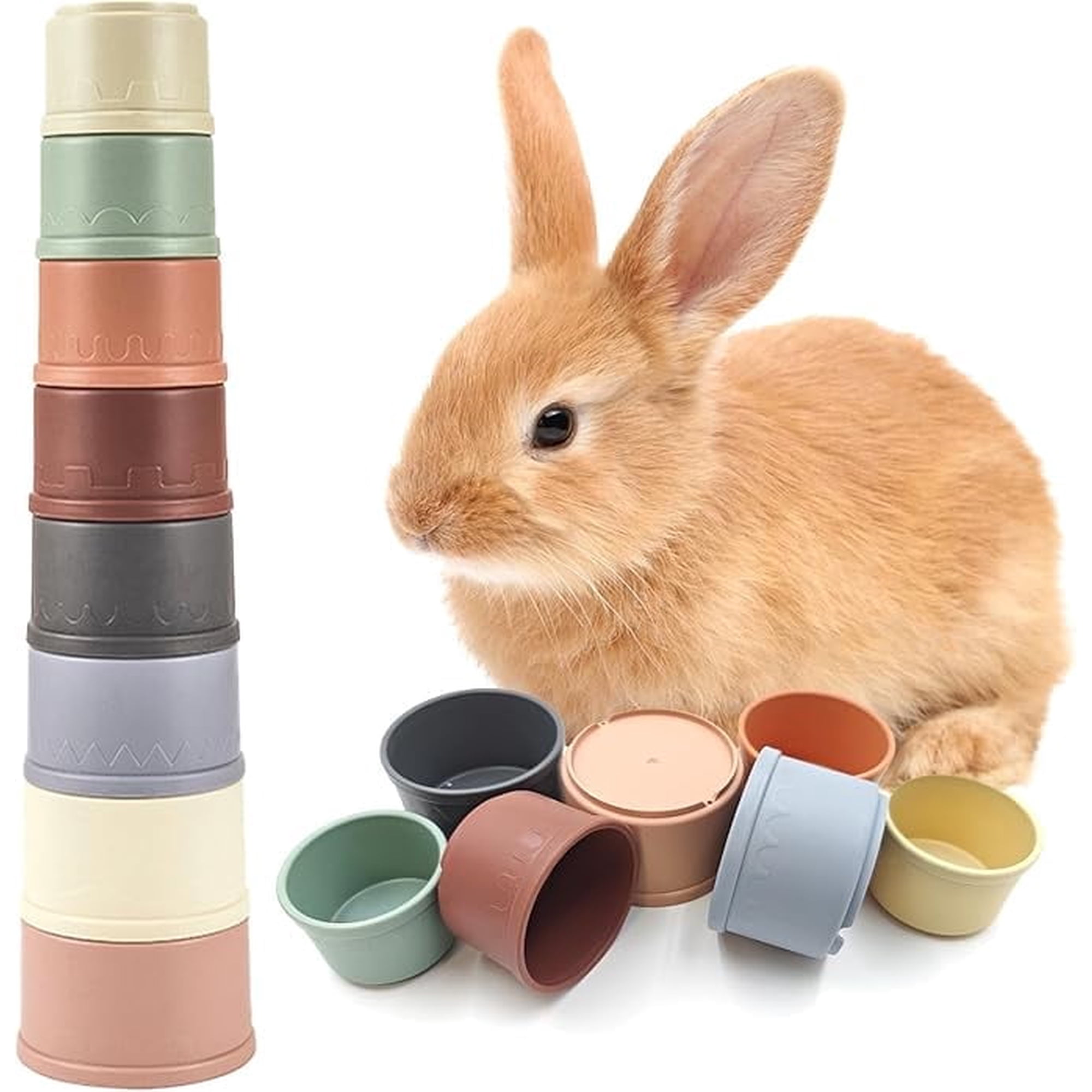 8 Pcs Stacking Cups for Small Animal Toys,Nesting Rabbit Toys of Different Sizes,Safe Plastic Colorful Nesting Toys for Bunny Guinea Pig Hiding Food and Playing