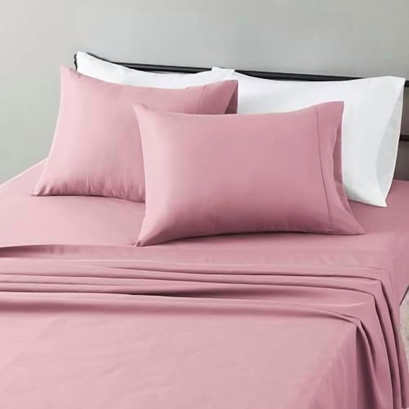 Lightweight Microfiber 4-Piece Bed Sheet Set, Rose, Solid, Queen