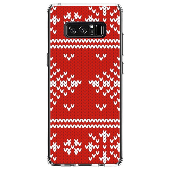 DistinctInk Clear Shockproof Hybrid Case for Samsung Galaxy Note 8 - TPU Bumper, Acrylic Back, Tempered Glass Screen Protector - Red White Ugly Christmas Sweater - Christmas All Year