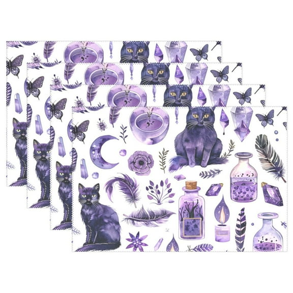 Cats Bottles Leaves 12×18 inch Placemats Heat Resistant Washable Foldable Rectangular Placemats Set Decoration Indoor Outdoor for Kitchen Dining Table 1PC