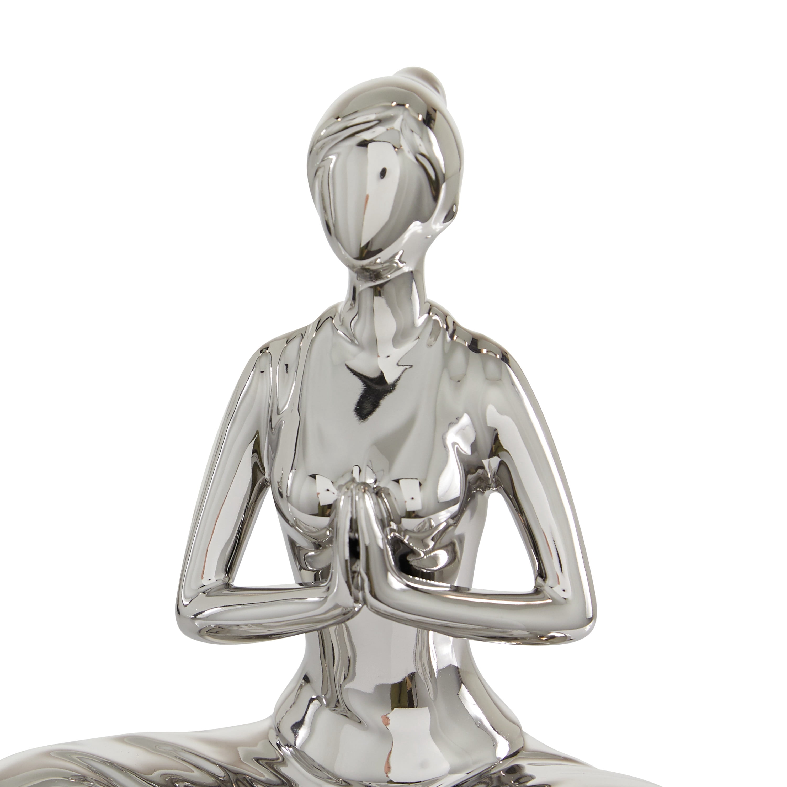 7"W, 9"H Silver Polystone Yoga Sculpture, by DecMode (2 Count)