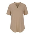 thumbnail image 5 of Oalirro Women's Tops, Tees & Blouses Valentine's Day Gift Women Loose Casual Short Sleeve V-Neck Solid Casual Blouse T-shirt Tunic Tops Khaki Savings Clearance, 5 of 9