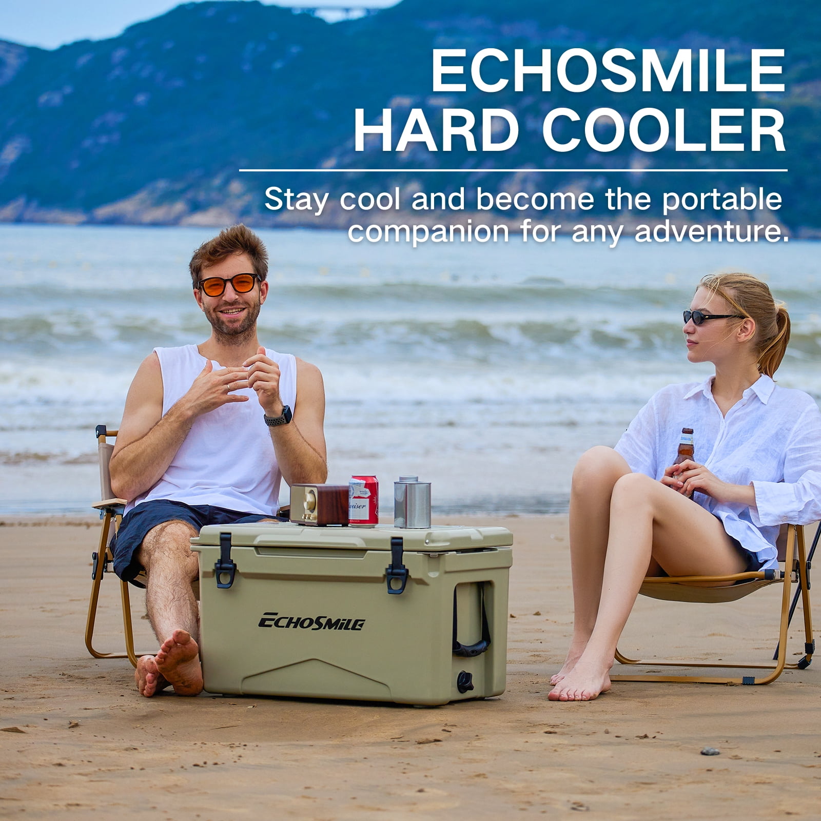 30 QT Ice Chest Cooler Insulated Portable Ice Chest Box for Beach, Drink, Beverage, Camping, Picnic, Fishing, Boat, Barbecue,khaki