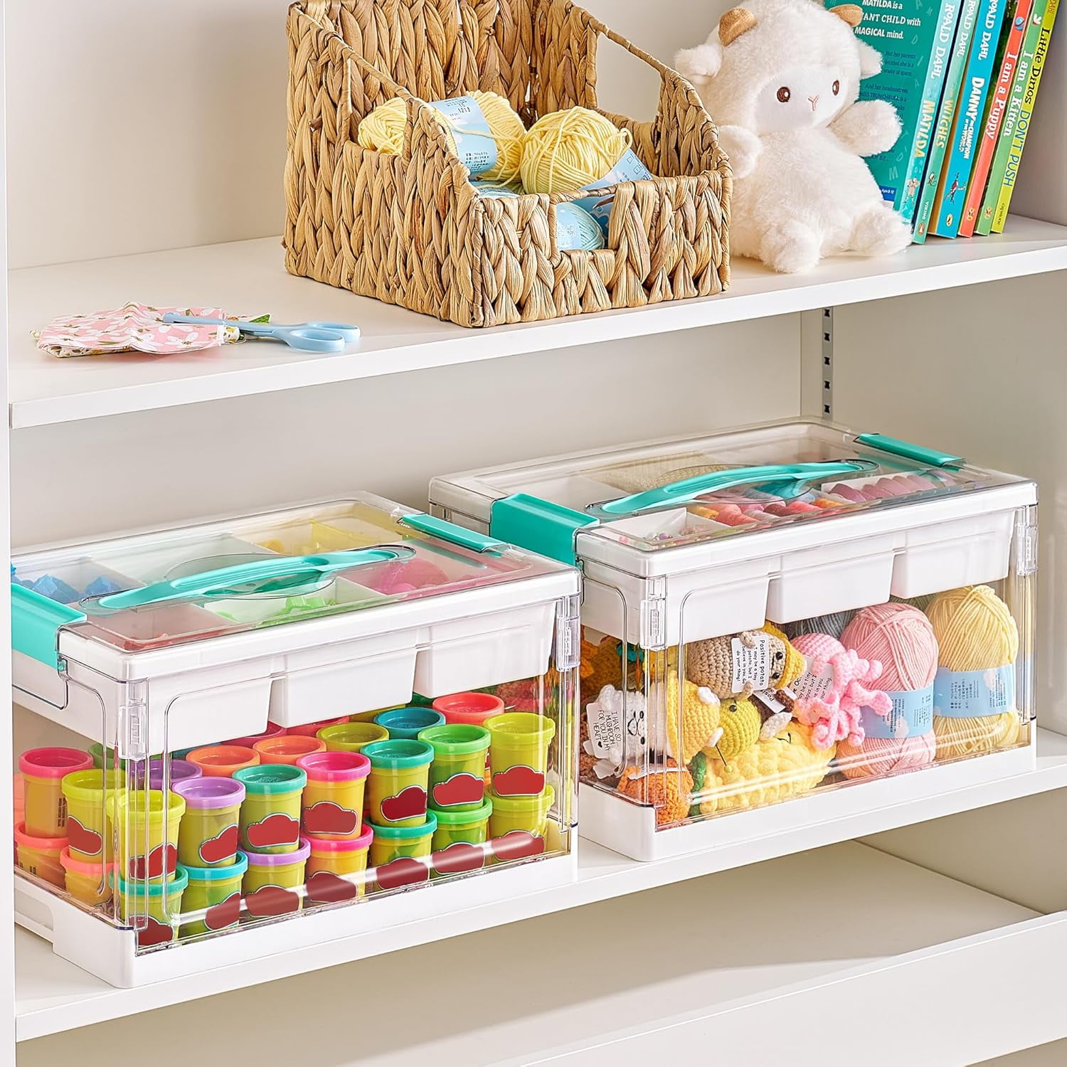 24 QT Clear Plastic Craft Organizers and Storage Box with Removable Trays and Dividers,Art Supply Organizers and Storage,Ideal Containers for coloring Books,Toys,Craft Supplies,1 Pack