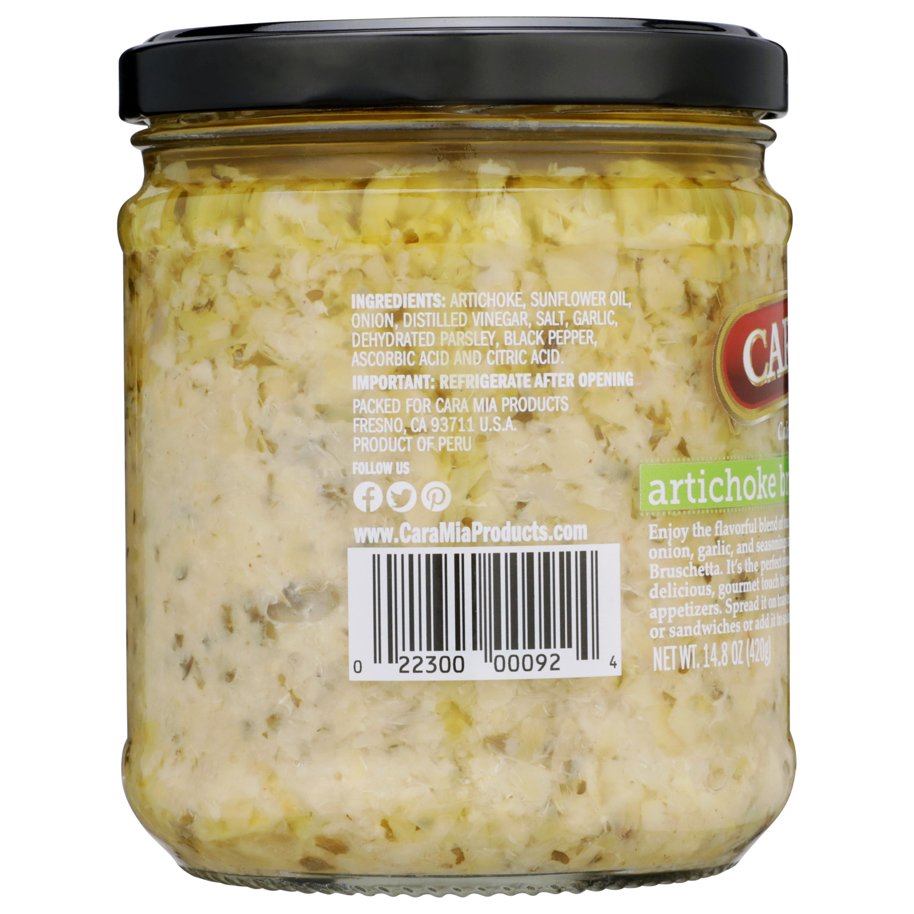 (2 pack) Cara Mia Shelf-Stable Artichoke Bruschetta in Glass Jar, 14.8 oz, Dairy-Free